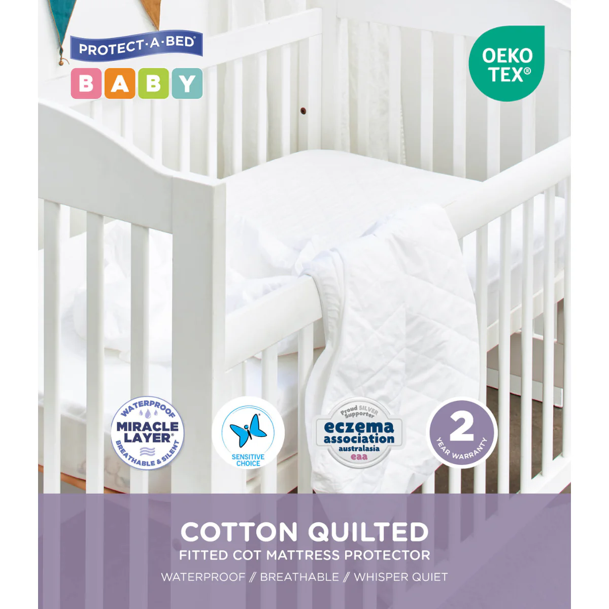 Protect-A-Bed Quilted Cotton Fitted Cot Mattress Protector - 2 Pack - Image 8